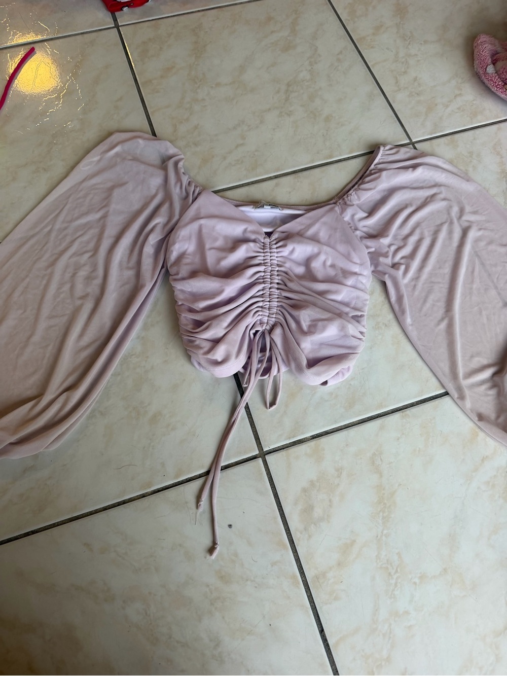 Fashion Nova Ruched Drawstring Long-Sleeve Crop Top - Mauve